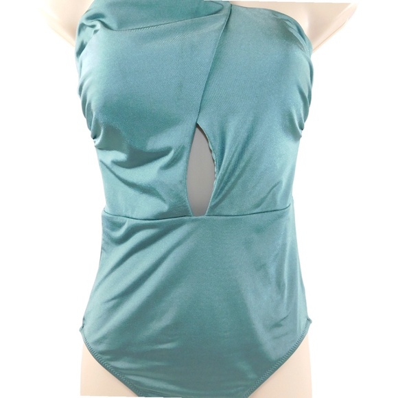 Lazul One-Shoulder Cutout Swimsuit • Size 2 • Teal Green - Picture 2 of 14
